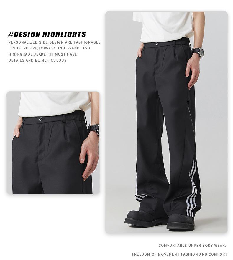 Muchi Odzież Męska: Dekonstruowane Spodnie High Street Luźne z Szerokimi Nogawkami na Zamek