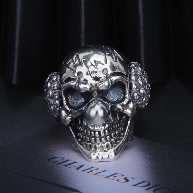 Retro Joker Skull Large Ring For Men Punk Gothic Rock Hiphop Open Ring Biker Accessories Handmade Designer Gift For Man