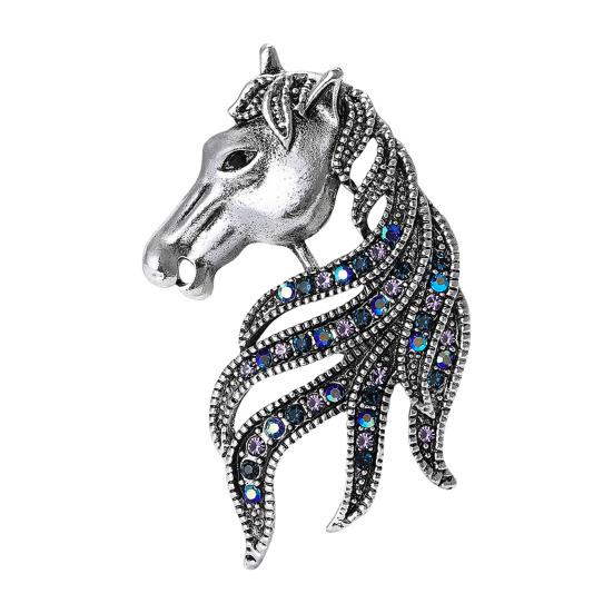 Retro Horse Head Brooch Rhinestone Horse Lapel Pin Vintage Style Alloy Horse Brooch Pin Outfit Accessory for Men Women Coat Shirt Hat