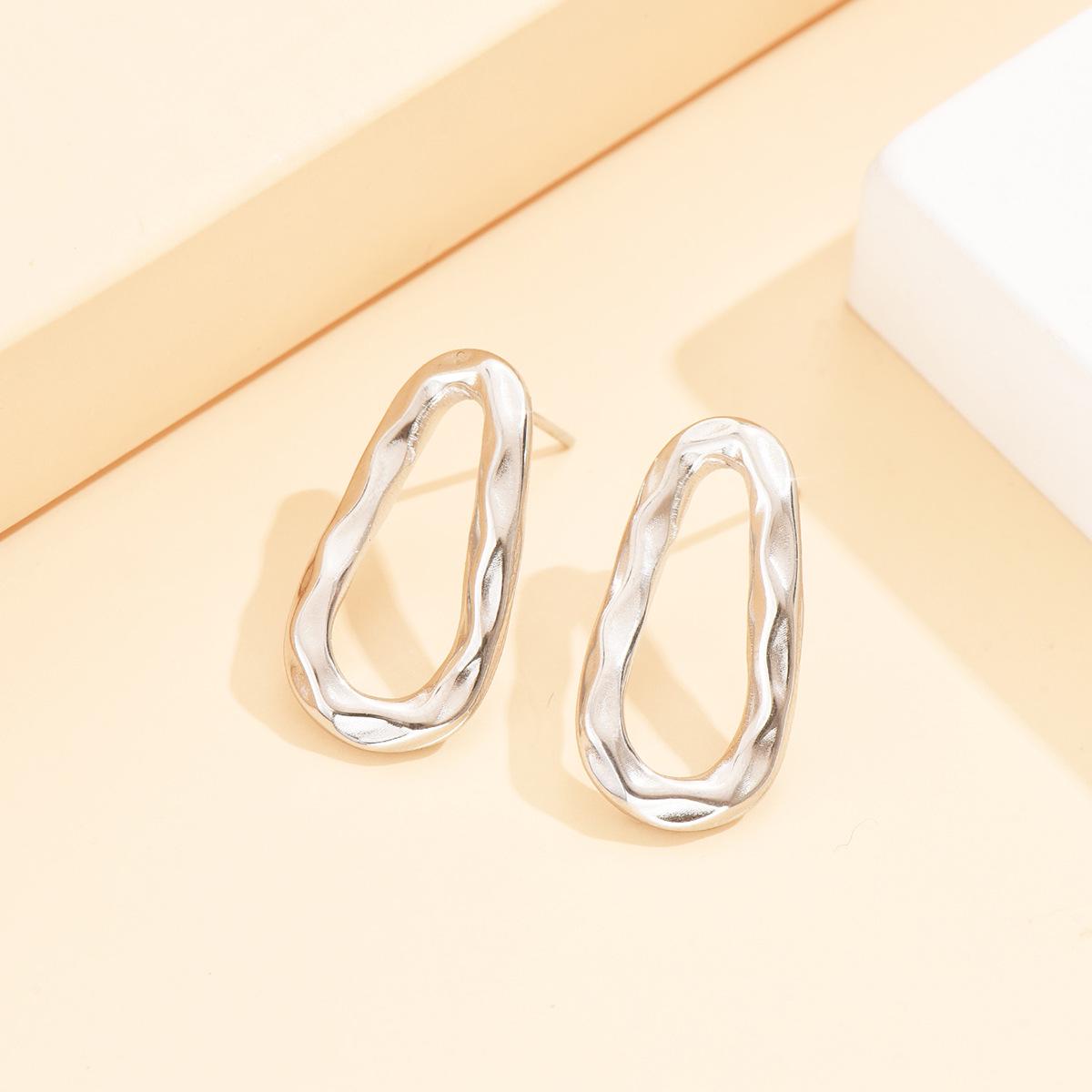 18K Gold Vacuum Plated Retro Baroque Geometric Oval Stainless Steel Earrings for Women