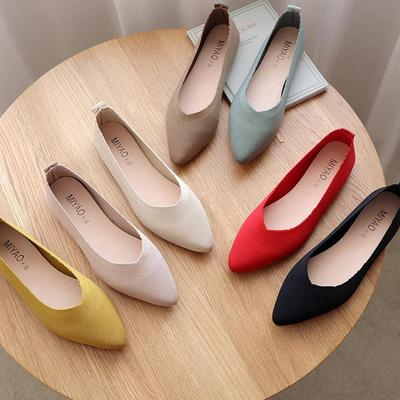 Damen Strick Flyknit Spitzschuh Ballerinas - Weichsohlen Loafers für Frühling & Herbst