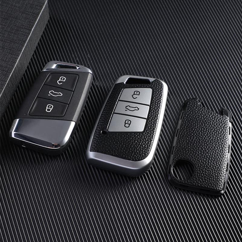 Auto Keyless Holder Shell Fob Keychain For Volkswagen VW Magotan Passat B8 For Skoda Superb A7 TPU Leather Car Remote Key Case Cover
