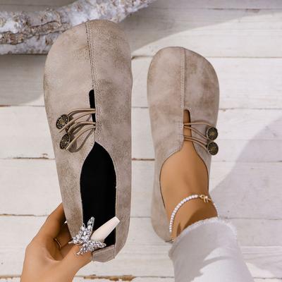Sapatos femininos de bico redondo e plano para todas as estações Sapatos baixos antiderrapantes com sola macia