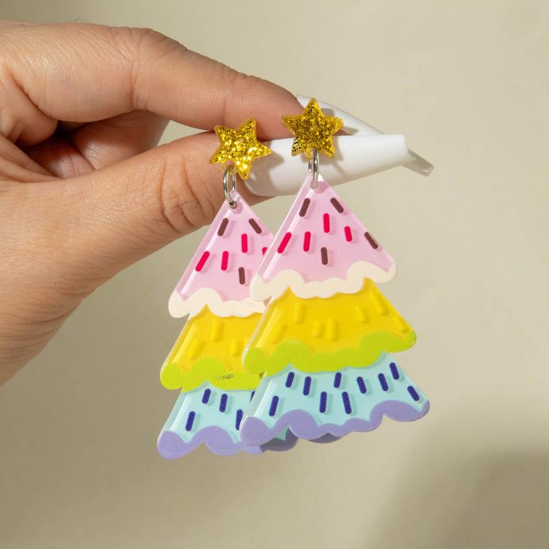 Ornaments, Christmas Earrings, Cute Cartoon Snowflake Gingerbread Man Elk Fine Glitter Acrylic Earrings