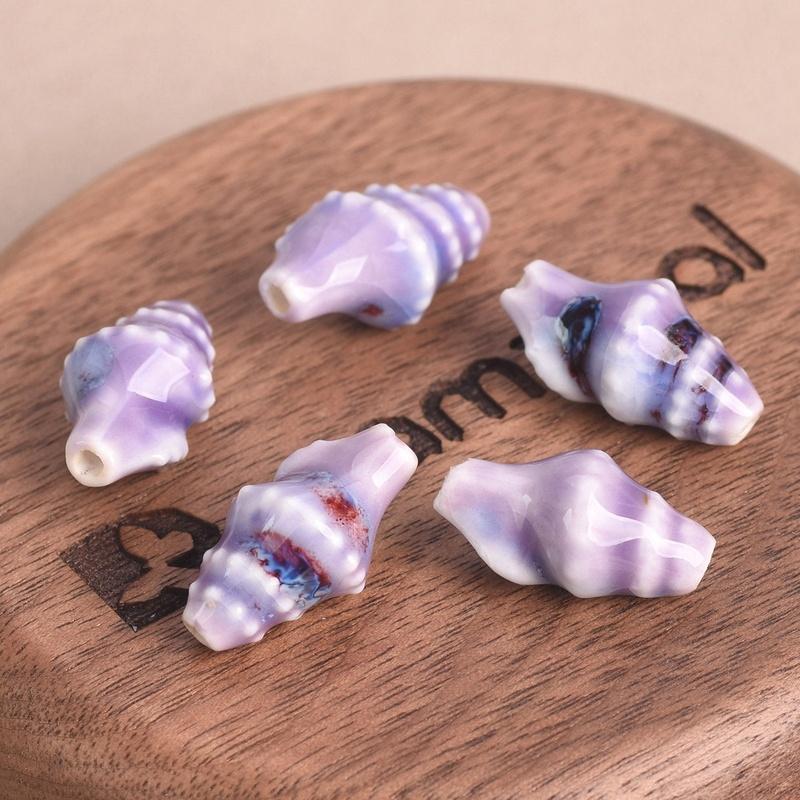 10pcs Ocean Conch Shape 20x11mm Colorful Glazed Ceramic Porcelain Loose Beads For Jewelry Making DIY Crafts Findings