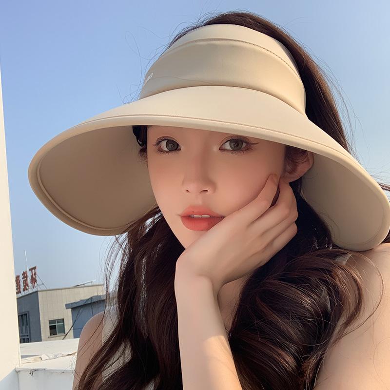 Wrap-around open-top sun hat for women, summer outdoor UV protection, large brim fisherman bucket hat, face-shielding sun hat