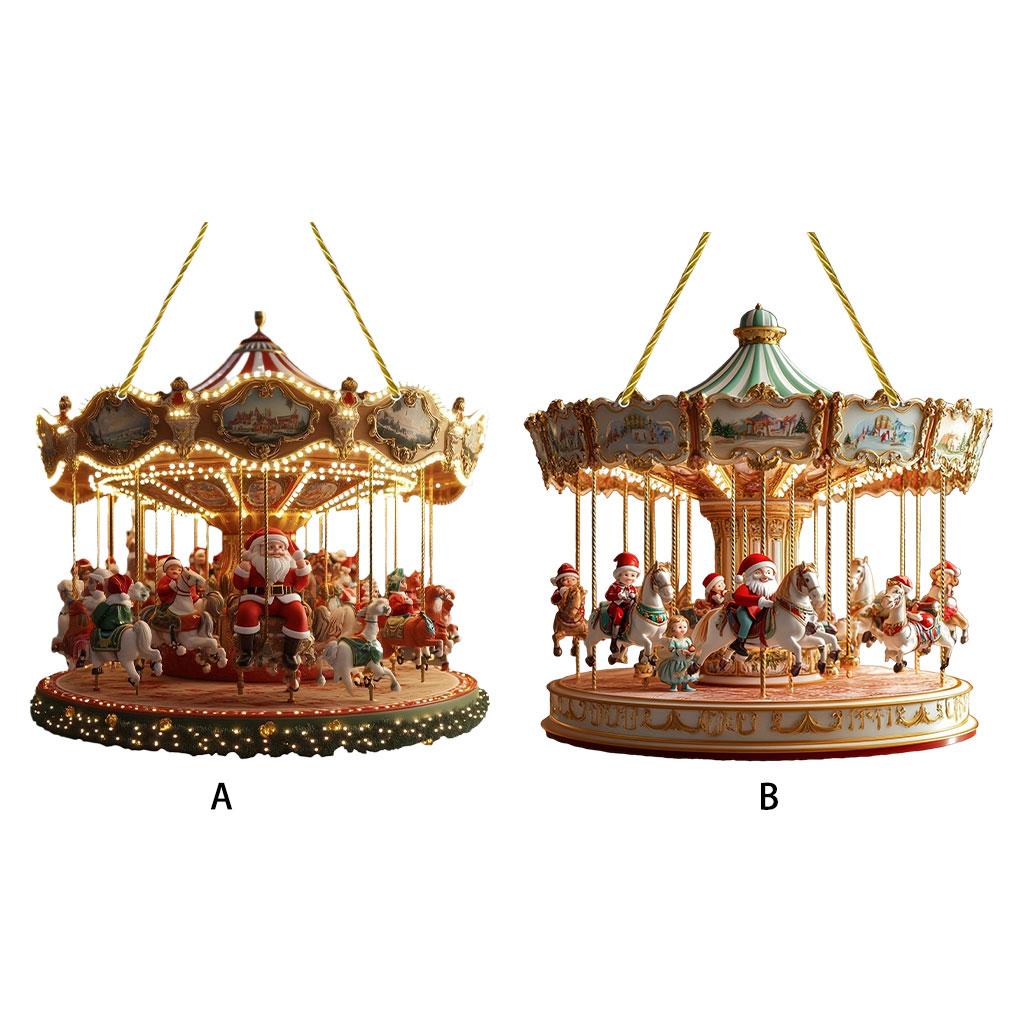 Świąteczna Karuzela Świętego Mikołaja Świąteczna Ozdoba Okienna Ścienna Akrylowa Karuzela Świętego Mikołaja Płaska 2D Zimowa Dekoracja Świąteczna na Drzwi Wejściowe