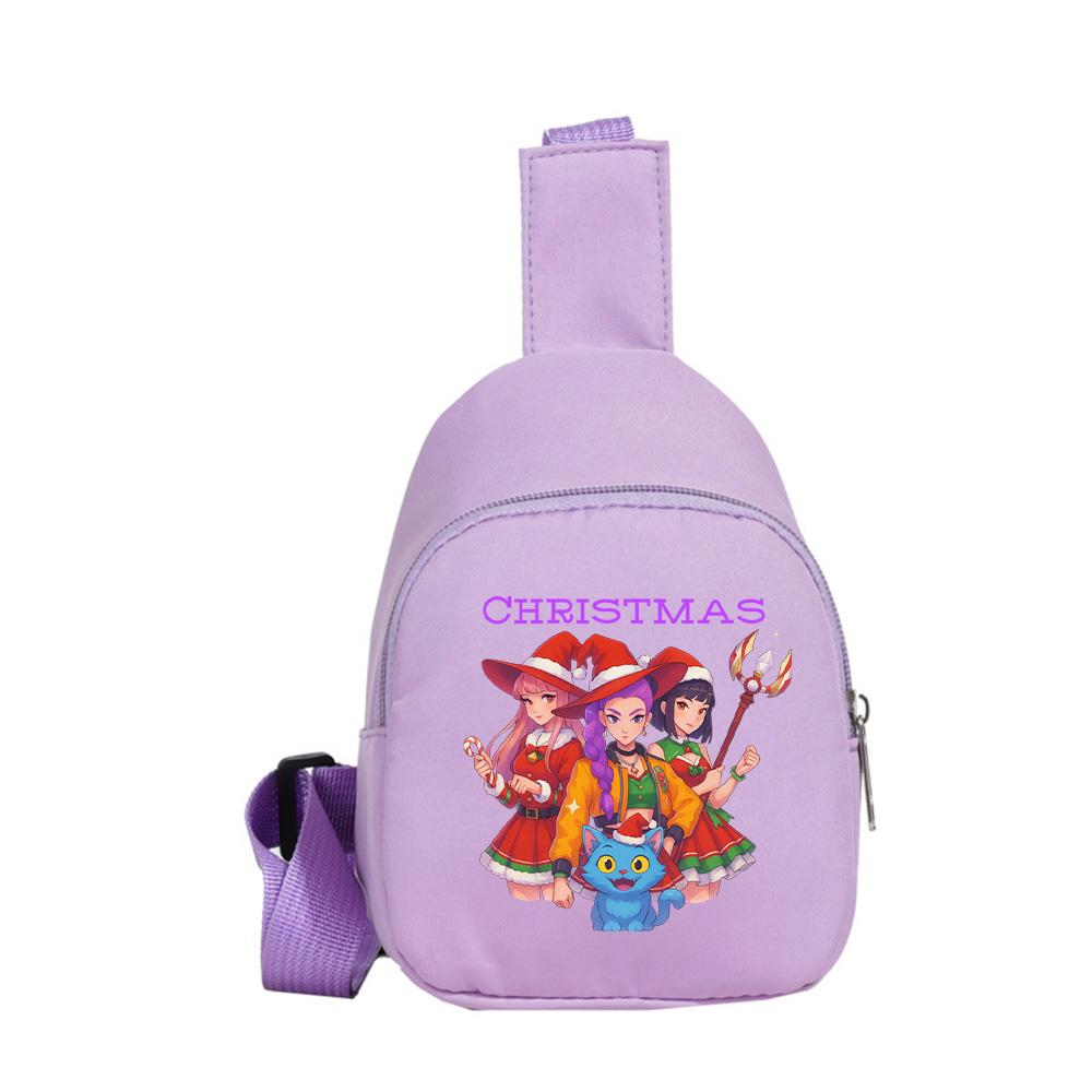 Christmas K-pop Demon Hunters Printed Kawaii Chest Pack for Boy Girl Anime Cartoon Shoulder Bag Students Portable Crossbody Pouch Chest Bag Kid Gift