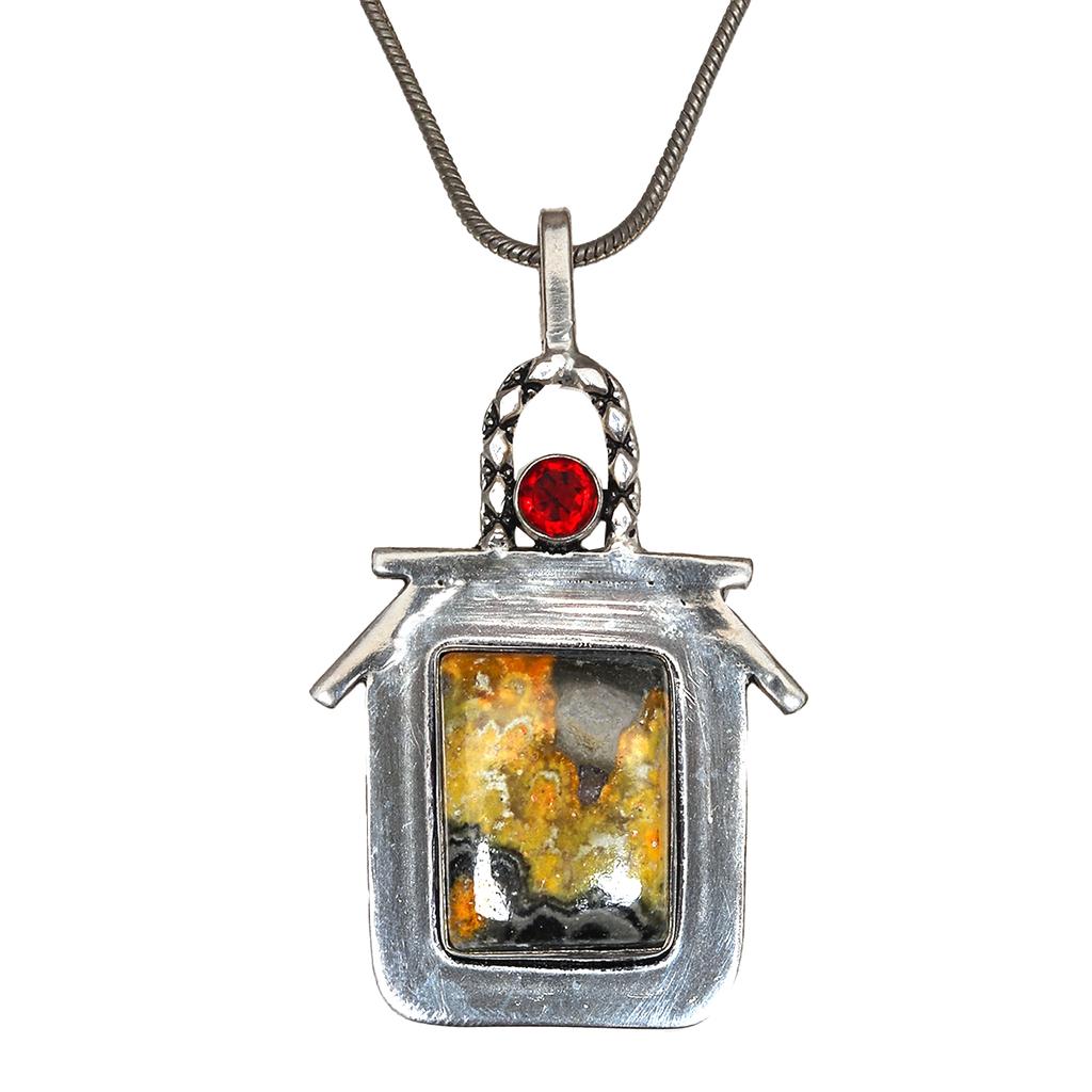 Bumble Bee Jasper London Blue Topaz Gemstone Silver Jewelry Pendant 2.5"