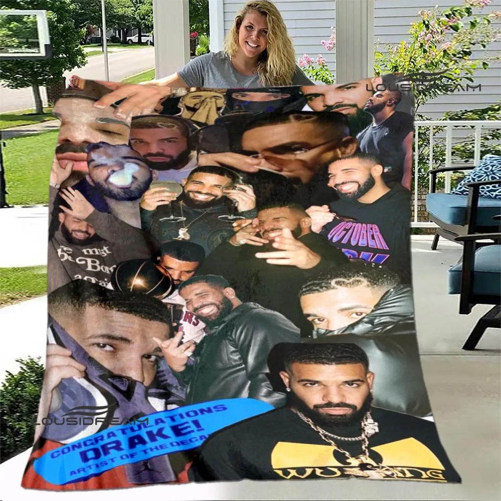 Rapper Drake Coperte Stampate 3D Calda Coperta in Flanella Morbida e Accogliente Coperte da Viaggio Fodere per Letto Regalo di Compleanno