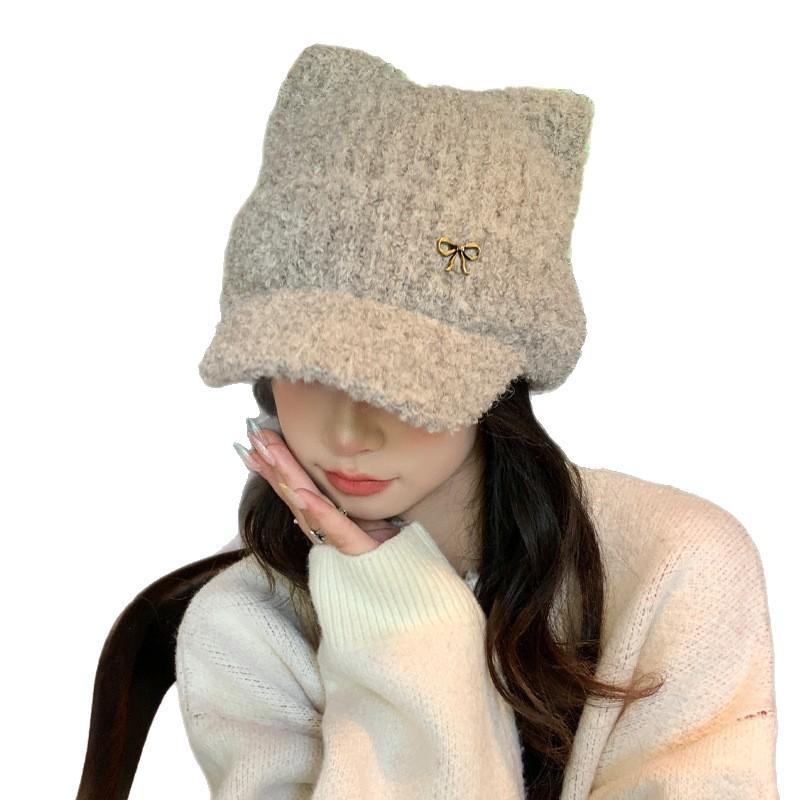 Korean Sweet and Versatile Bow Plush Baseball Cap FallSeason and ColdSeason Style DailyWear Ear Protection Hat Cold Warm Hat Women