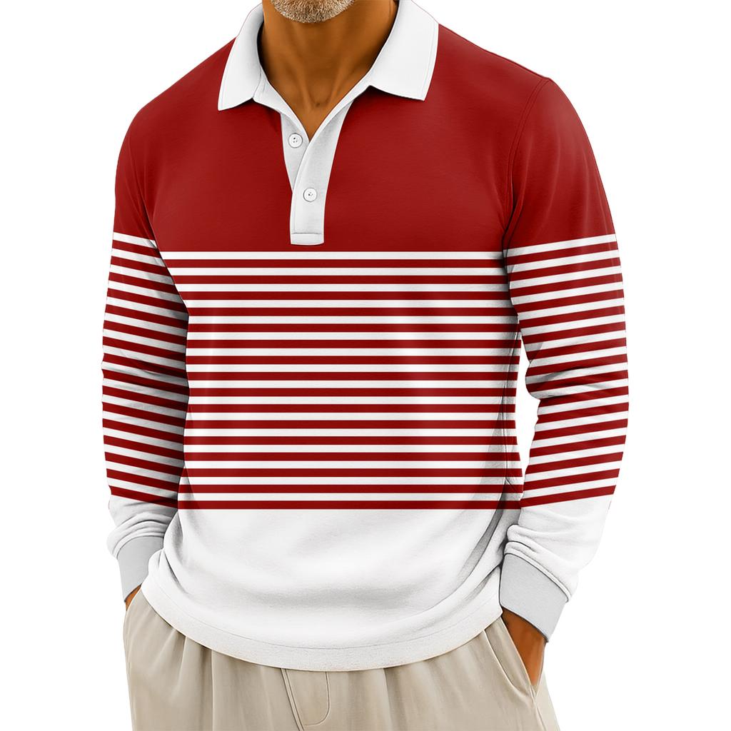 Men's Casual Striped Print Button-Up Long-Sleeve Tops