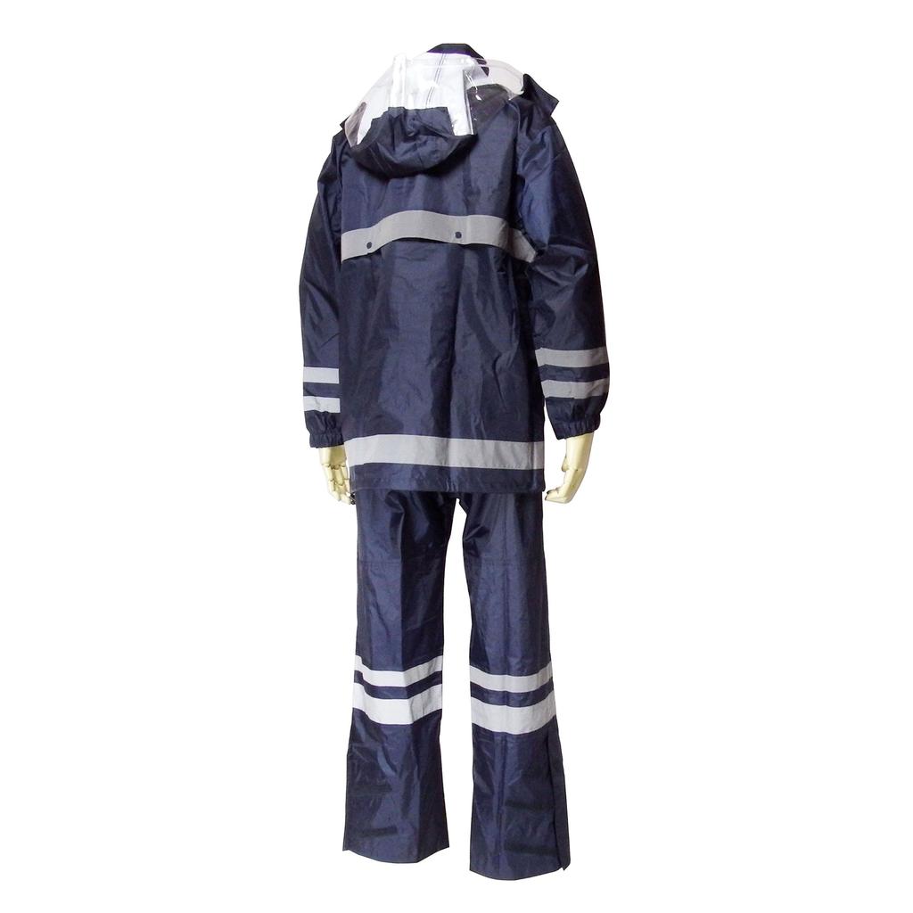 Funahashi Safety Rain Navy LL Breathable Rainwear Material On and Ultra-lightweight, (Reflective Chest, Back, Legs, Arms)