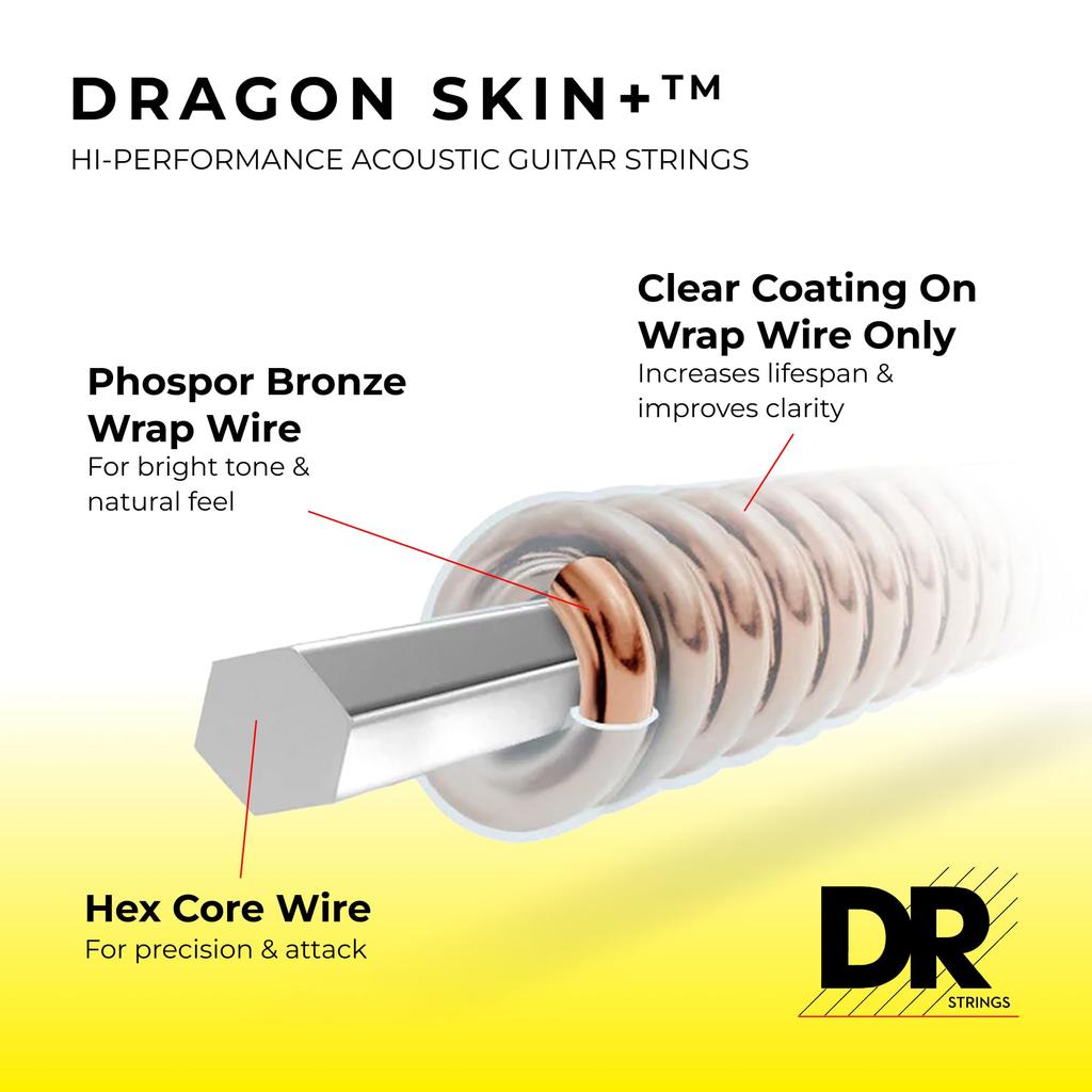 DR Strings DRAGON Acoustic Guitar SKIN+ Strings, 80/20 Bronze, DA8-10
