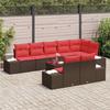 Garden Sofa Set with Storage Brown and Red Poly Rattan