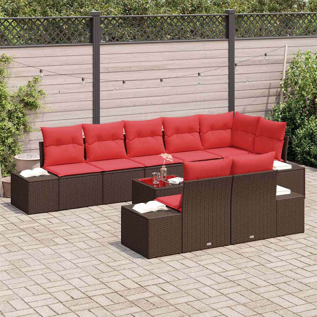 Garden Sofa Set with Storage Brown and Red Poly Rattan