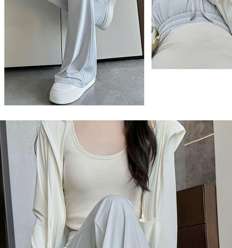 Women's Summer High-Waist Flare Pants - Sun Protection, Thin Ice Silk, Casual Straight-Leg Trousers