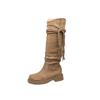 Plateau-Stiefel Damen Retro Wind Ritterstiefel 2025 Herbst neue weiche Leder matt gefranste Hanfseil dicker Absatz mittelhohe Stiefel
