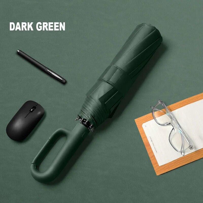 

Зонт для солнца и дождя, ветрозащитный, прочный, автоматический, складной, с большой пряжкой, ручкой, двойной косточкой, ветро- и водостойкий зелёный