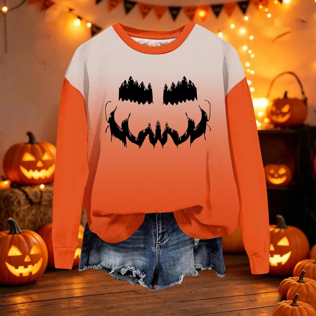 Women's Casual Loose Fit Long Sleeve Halloween Print Sweatshirt Pullover