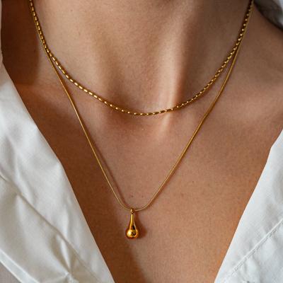 316L Edelstahl Goldene Wassertropfen Doppellagige Halskette Für Frauen Trend Mode Halskette Tägliches Geschenk