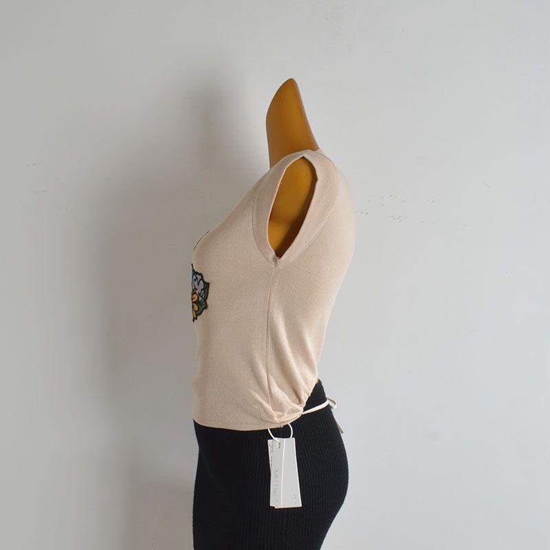 Pure Desire Rabbit Embroider Flying Sleeves Knitwear Female Summer Silm Figure Flattering Back Strap T-shirt Tops