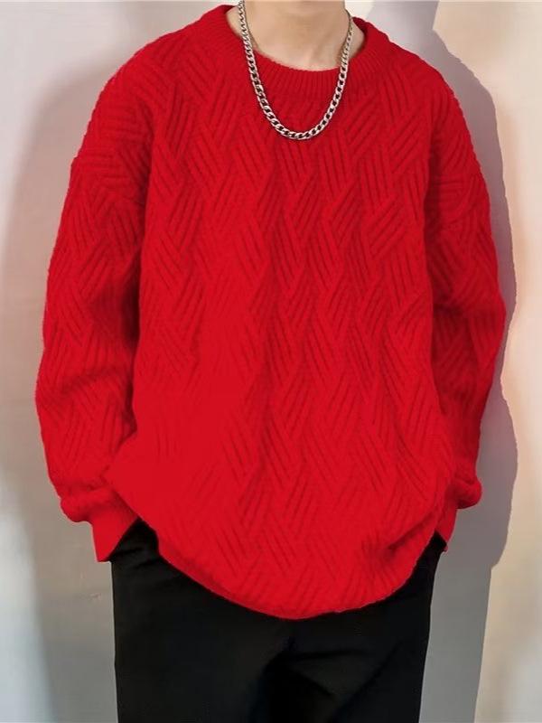 Unisex Crossed Cable Knit Sweater: Thick, Loose, Long-Sleeve, Round Neck - Perfect for Autumn/Winter.