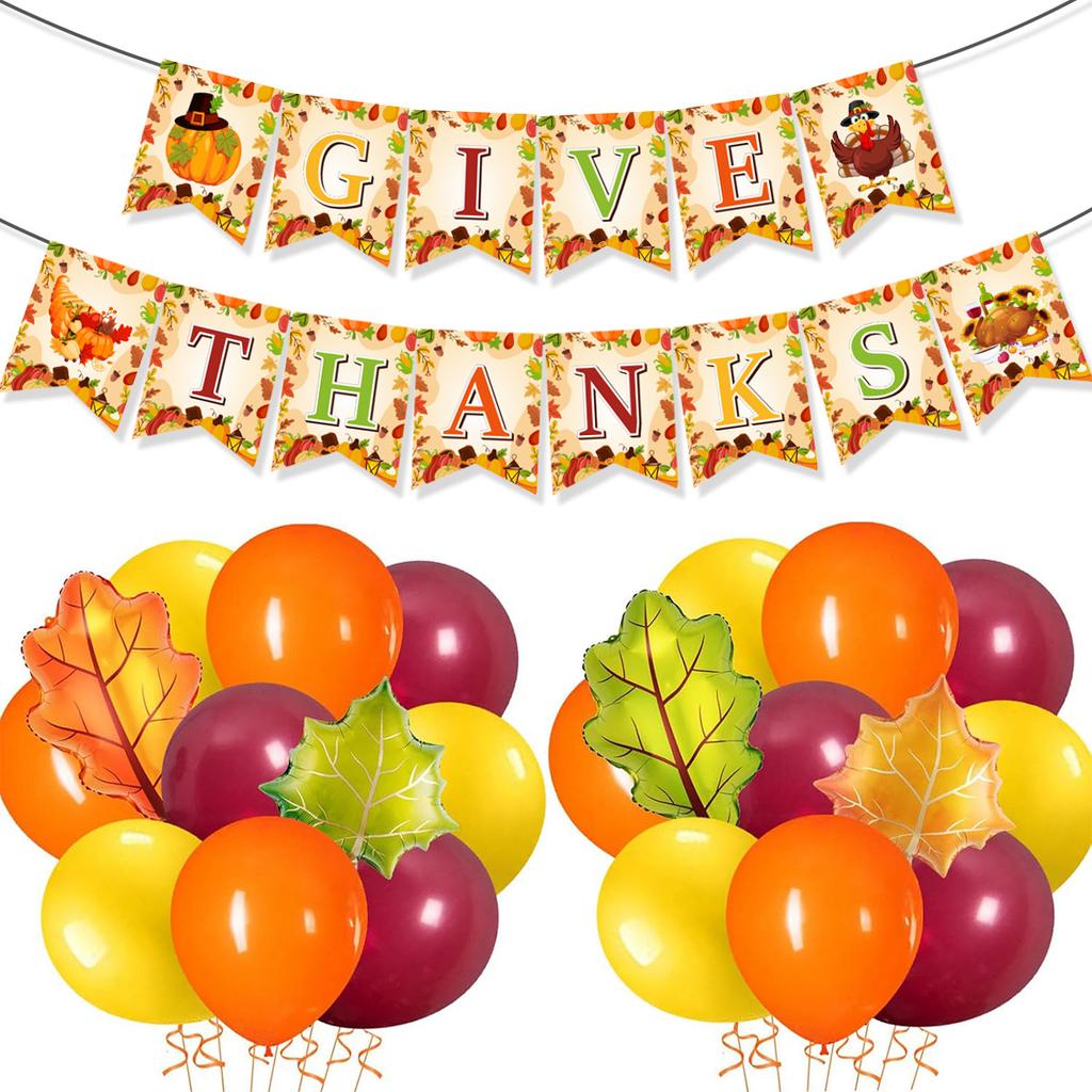 Thanksgiving Party Decoration Harvest Festival Turkey Party Maple Leaf Pumpkin Flag Balloon Set