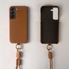 For Samsung Galaxy S22 5G Case with Lanyard Genuine Cow Leather PC Phone Back Cover