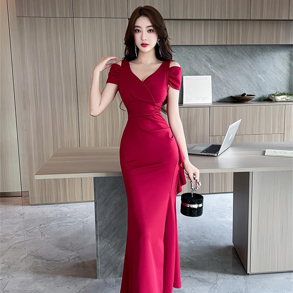 EDREES Formal Guest Long Mermaid Dress with Elegant and Perfect for and Receptions Women's Dress, Wedding, Dress, V-Neck Slit, Sexy, Parties,
