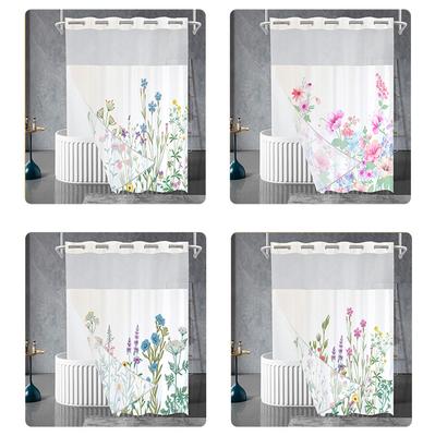 3-IN-1 No Hook Shower Curtain with Snap In Fabric Liner Set, Hotel Style Flower Curtain for Bathroom, Cloth Shower Curtain