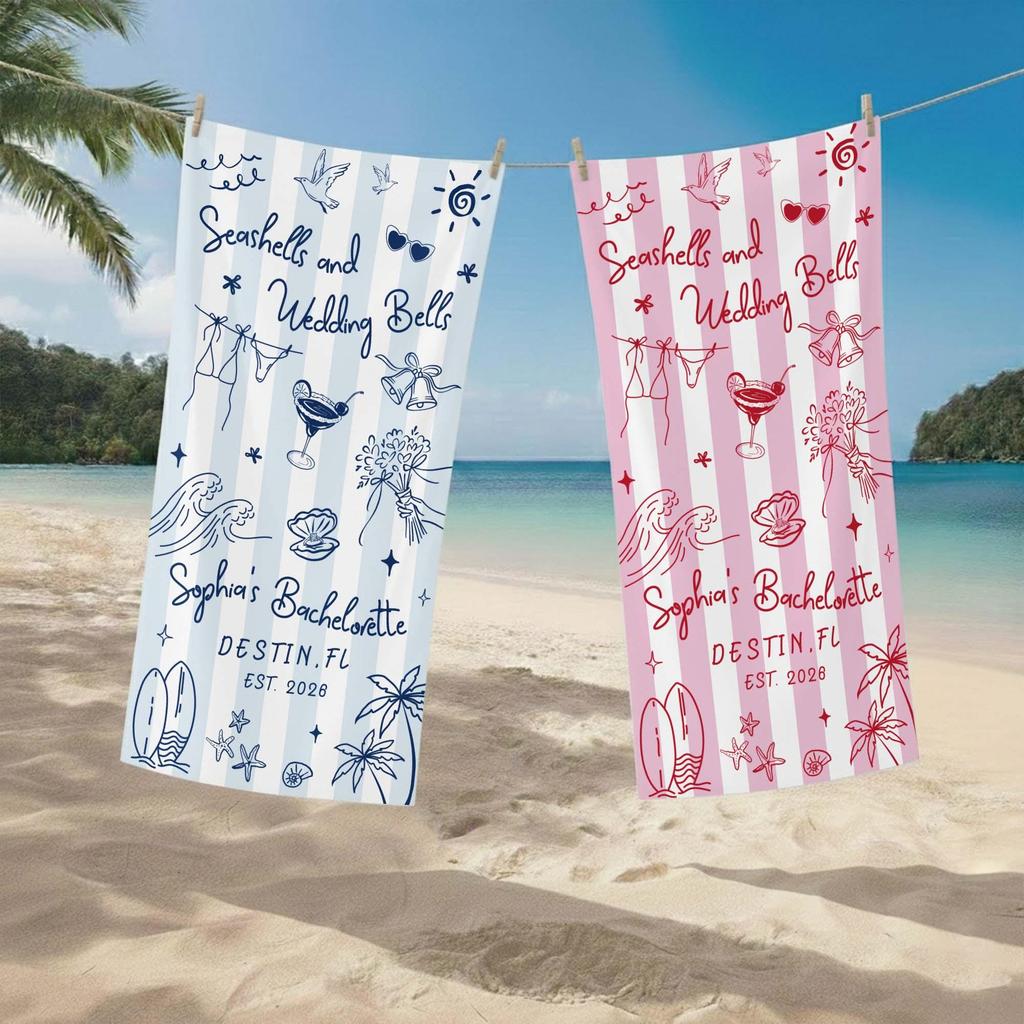 Personalized Bachelorette Beach Towel, Custom Bride Squad Pool Towel, Bridal Party Gift, Last Toast On The Coast Girls Trip