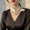 Magnetic Narrow Elegant Satins Neck Scarf Wrap With Pearls Chain Necklace And Buckle For Women Vintage Floral Silk Neckerchief