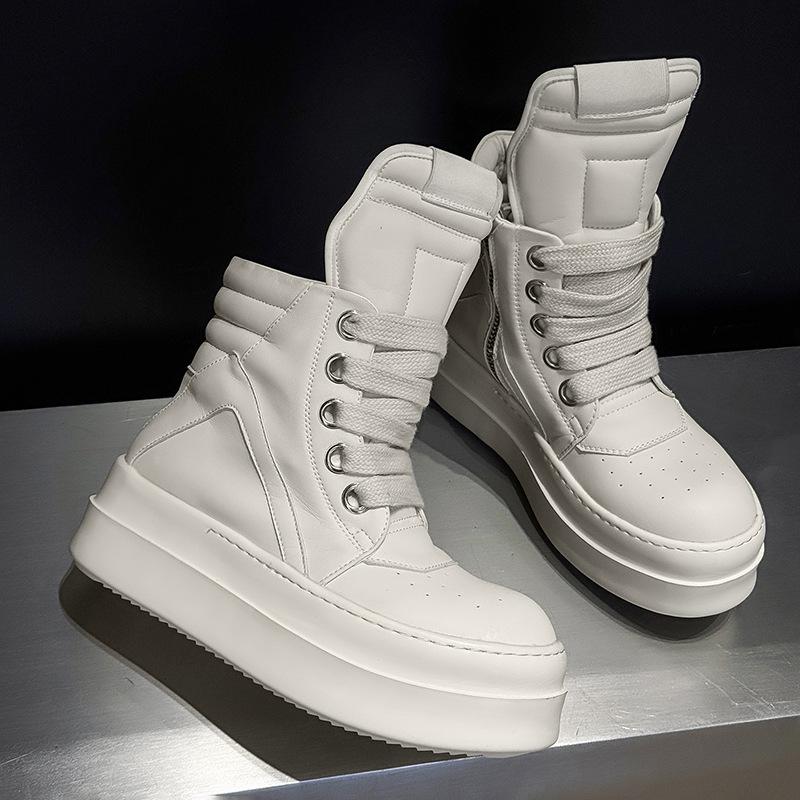 Sports Heightening Soft Sole High Top Martin Boots Thick Sole Casual Big Tongue Men's Boots White
