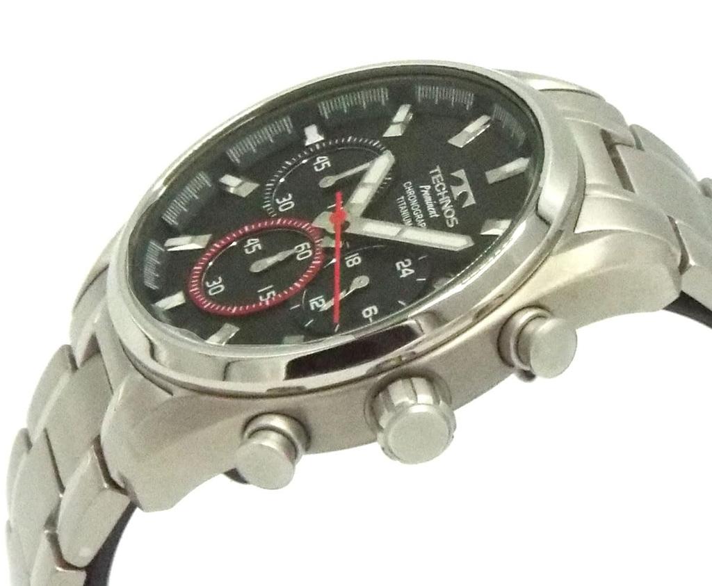 TECHNOS Prominent Series Chronograph Titanium Watch with Black Titanium Strap (TAP0602AIB) [Parallel Import]