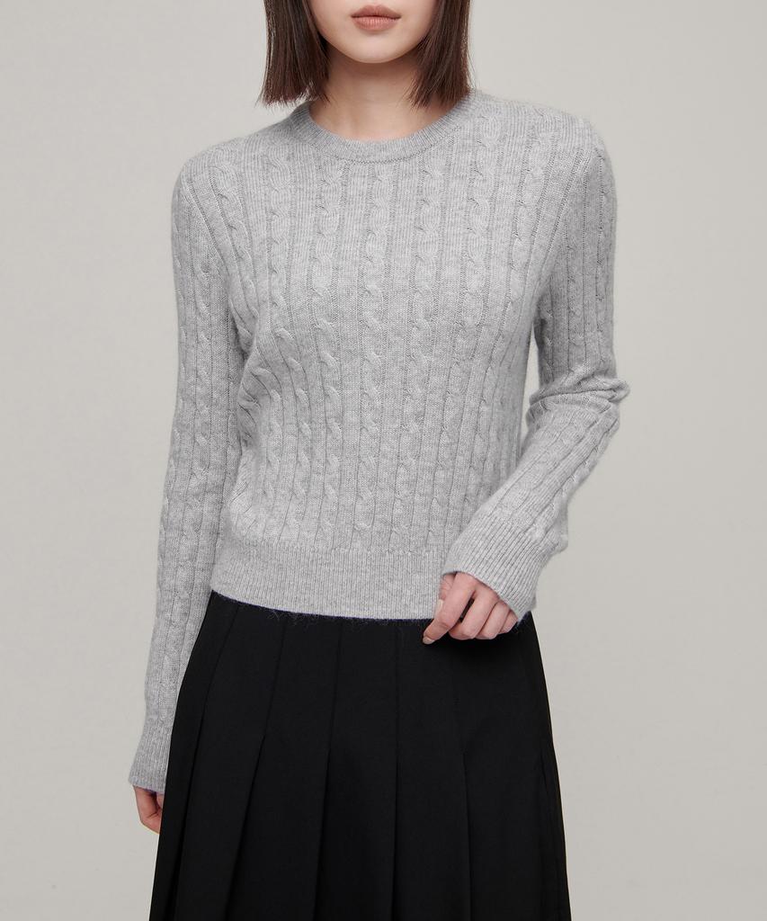 MUSINSA STANDARD WOMAN Women'S Angora Blend Cable Crew Neck Knit [Light Grey]