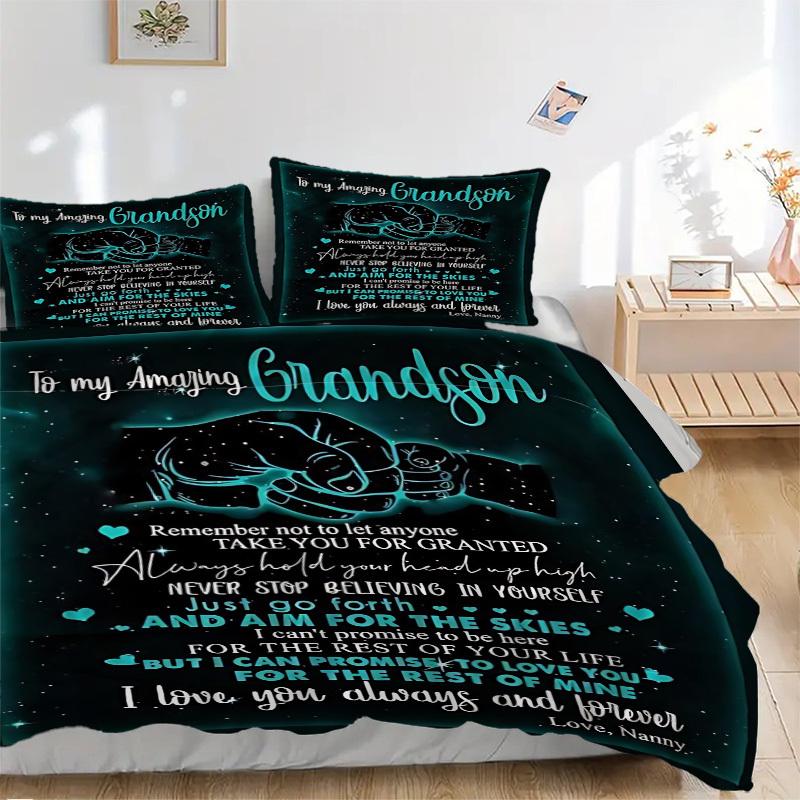 

3pcs Grandson Love Quotes Duvet Cover Set - Machine Washable, Includes 1 Cover and 2 Pillowcases, No Core Included yy251013146 135x200cm