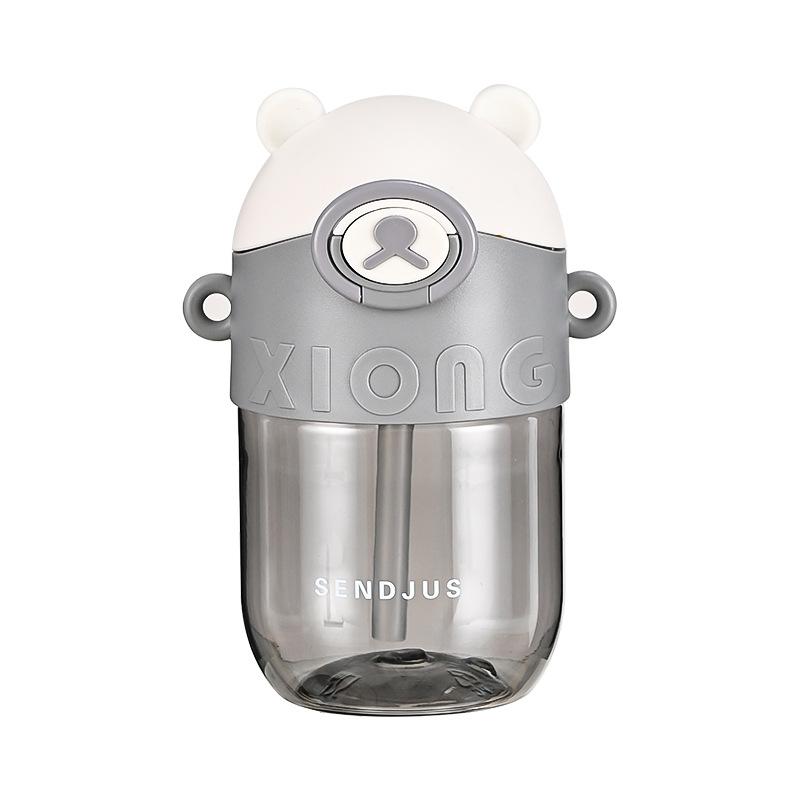 Water bottle bear plastic cup elastic cover with straw water cup children's kettle crossbody strap student cup straw cup portable