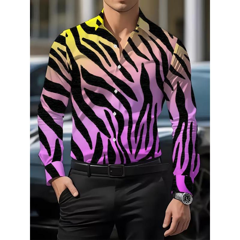 men's long sleeved shirt 3D printed line pattern design and men's lapel button Spring Autumn casual top Men Clothing
