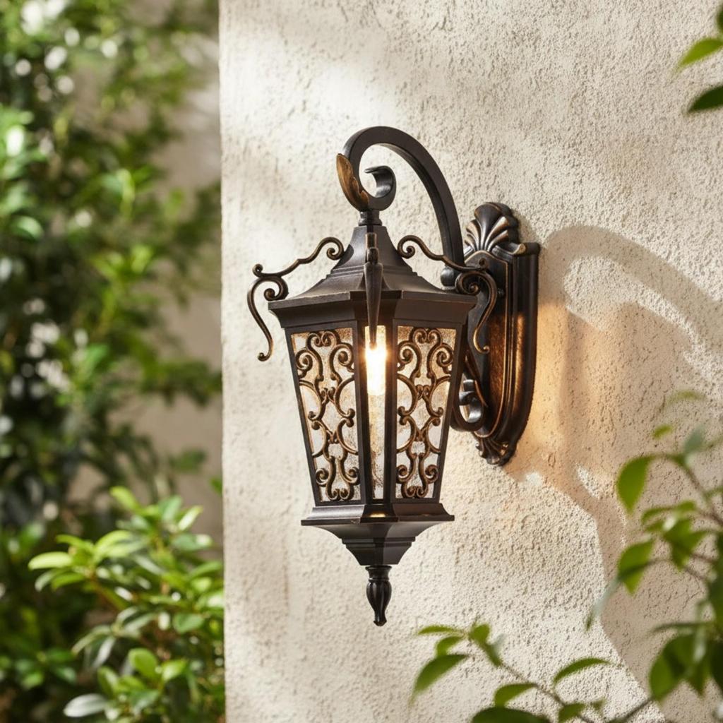Aluminum Outdoor Wall Lantern Ornate Light Fixture Retro Vintage