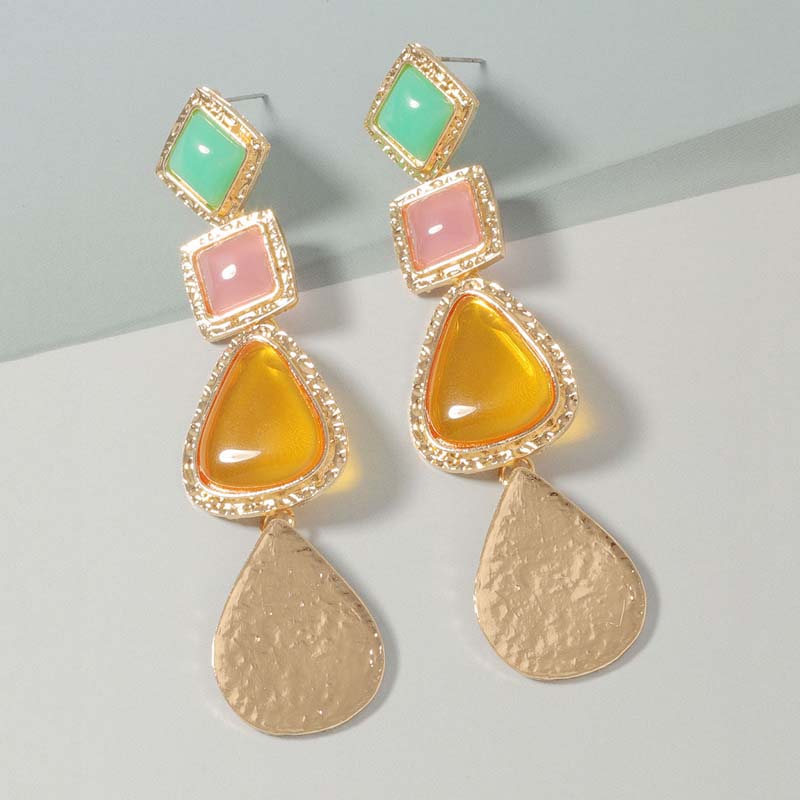 Bohemian Colorful Resin Pendant Earrings For Women Luxury Crystal Geometric Long Tassel Drop Earrings Statement Jewelry Gifts