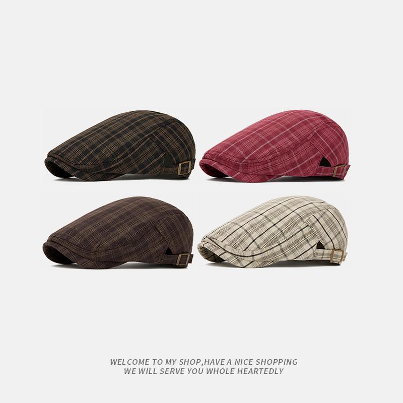 Spring Summer Thin British Plaid Beret Men Women Retro Forward Cap Outdoor Sunscreen Breathable Cap