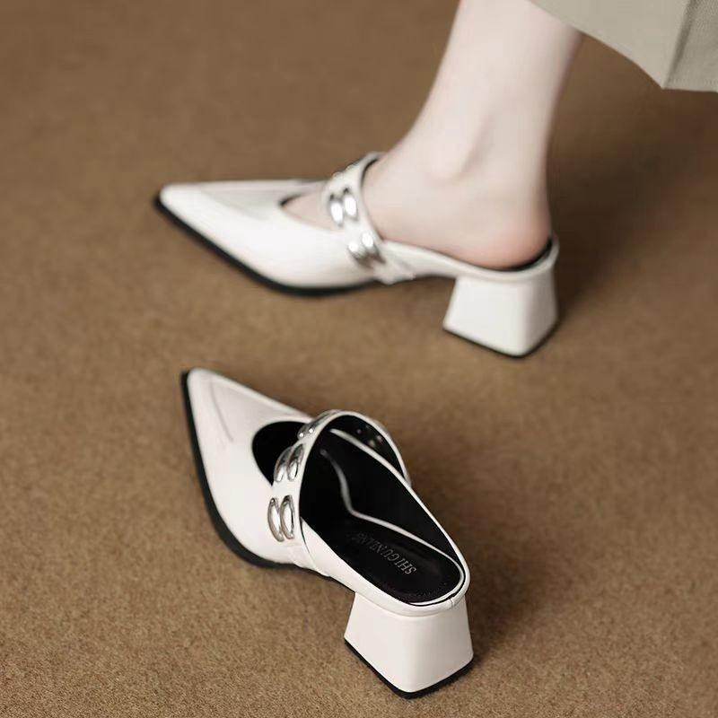 French Chunky Mary Jane Women's Shoes 2025 Spring New Collection, Paired with Skirts, One-line Pointed-toe Stylish Single Shoes