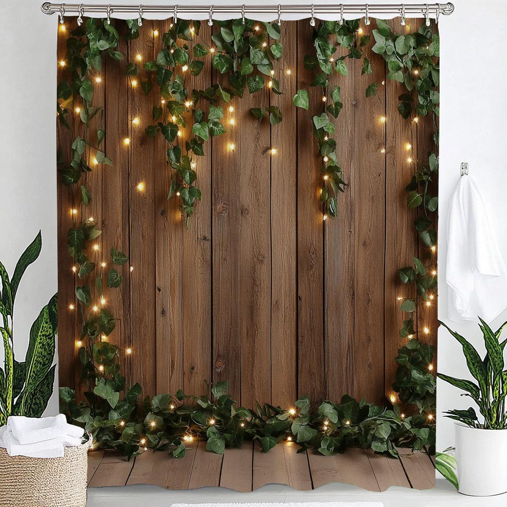 

1Pc Green Plants On The Board Print Shower Curtain Partition Privacy Hanging Curtain Home Decoration Curtain With Hooks W60H190(CM)-1 Pcs