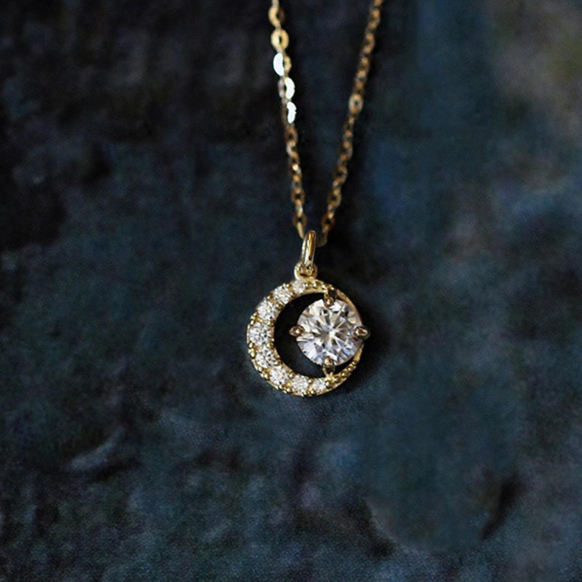 Moon Shaped Pendant Necklace with Sparkling Accents Delicate Star Inspired Jewelry for Women