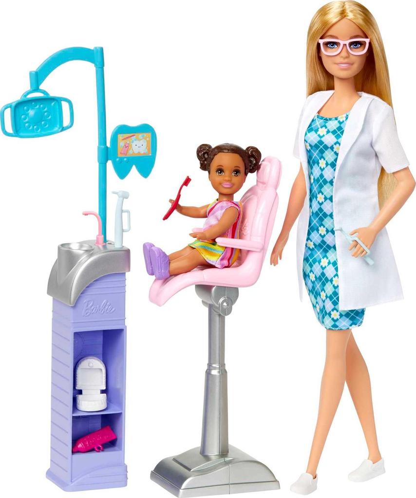 Barbie Career Playset, Dentist Set, Blonde Fashion Doll & Small Patient Doll, Examination Chair, Sink Station & Accessories