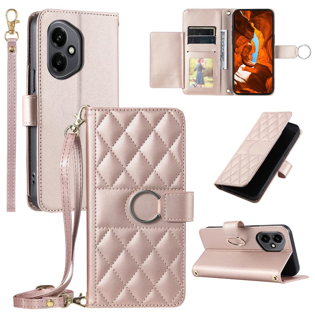 For Honor 400 5G (Global) Case Ring Buckle Wallet Stand Rhombus Crossbody Leather Mobile Cover