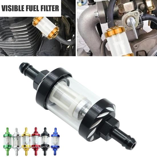 Synligt Genomskinligt Bränslefilter i Glas med Förtjockad 5/16-tums Bränsleslang Och Slangklämmor Universellt Oljefilterkit för Motorcyklar Gräsklippare Småmotorer