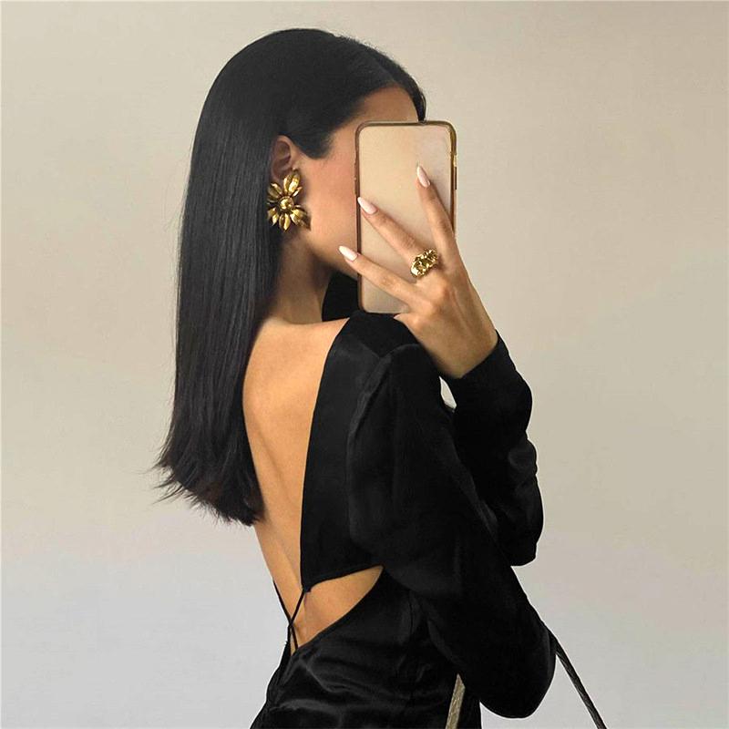 Μακρυμάνικο στράπλες γυναικείο κομψό φθινοπωρινό πλισέ φόρεμα