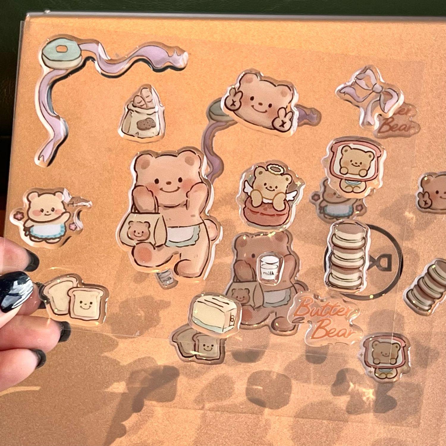 Butter Bear Jelly 3D Nail Art & Cute Cartoon DIY Stickers for Water Bottles & Pen Holders Butter Bear [1 sheet]